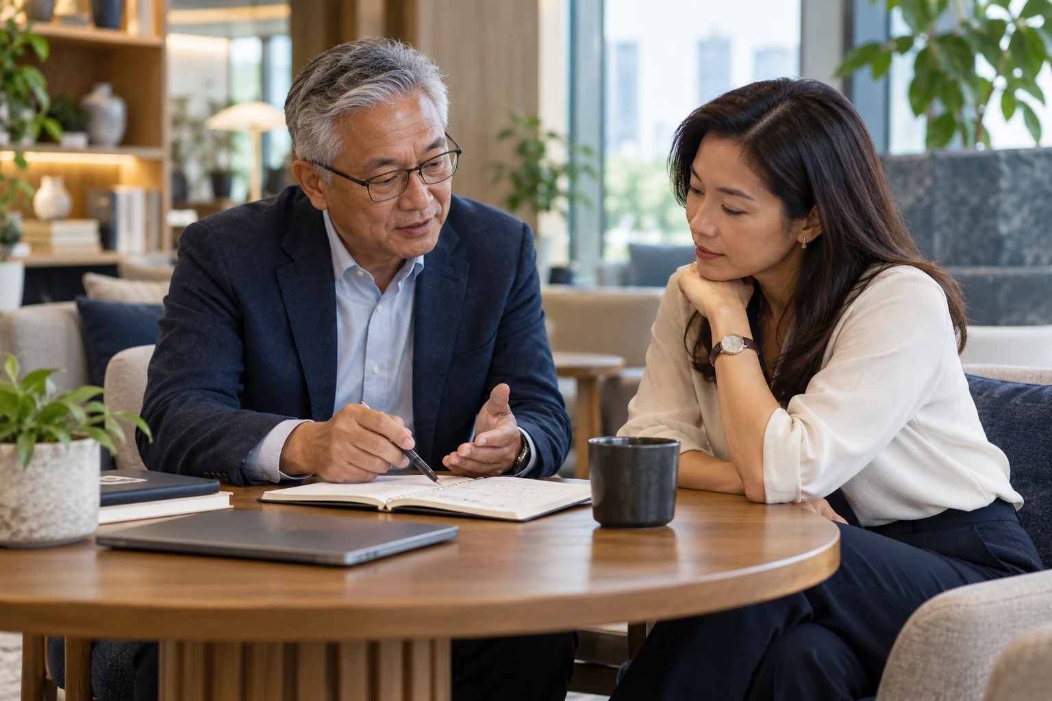 AI-generated illustration of a mentor discussing practical work with a learner